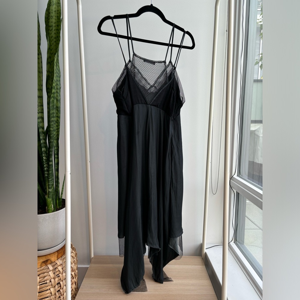 ZARA | Mixed Material Asymmetrical Spaghetti Strap V-Neck Slip Dress S…